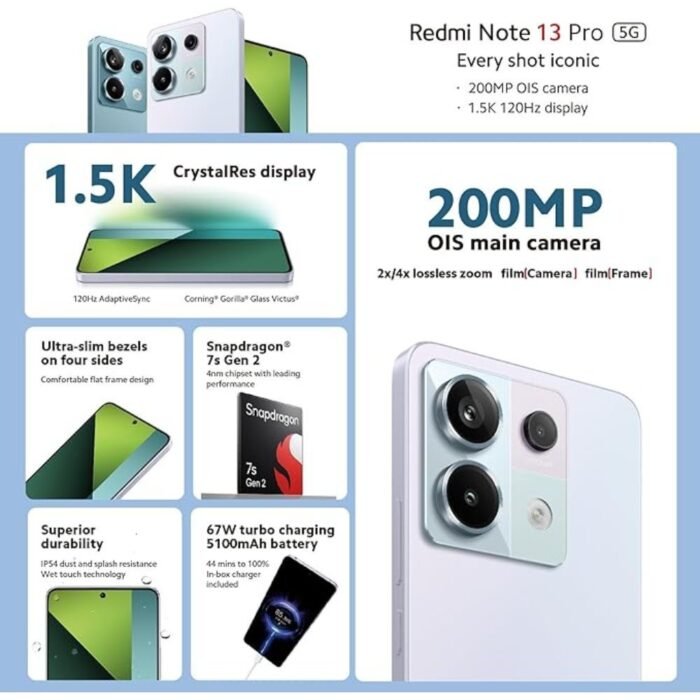 Xiaomi Redmi Note 13 Pro 5G - Smartphone de 8+256 GB, Pantalla de 6,67" AMOLED 1.5K 120Hz, Qualcomm Snapdragon 7 Gen 2, Triple cámara de hasta 200MP, Hypercharge 67W, Negro (Versión ES) Original - Image 4