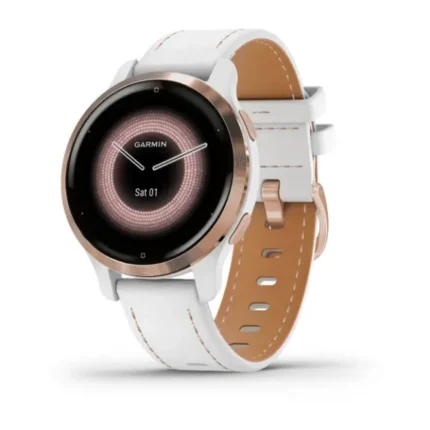 Venu 2S - Bisel de acero inoxidable de color Rose Gold con caja y correa de cuero de color blanco Original