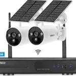 SANSCO Wire-Free Solar Battery Powered Security Camera System, 10 Channel 2K NVR Wireless Recorder with 500GB Hard Drive, 2x 4MP Outdoor WiFi IP Camera with Solar Panel, Night Vision, 2 Way Audio